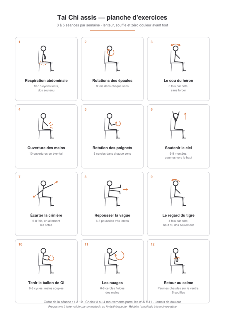 12 exercices de Tai Chi assis simple